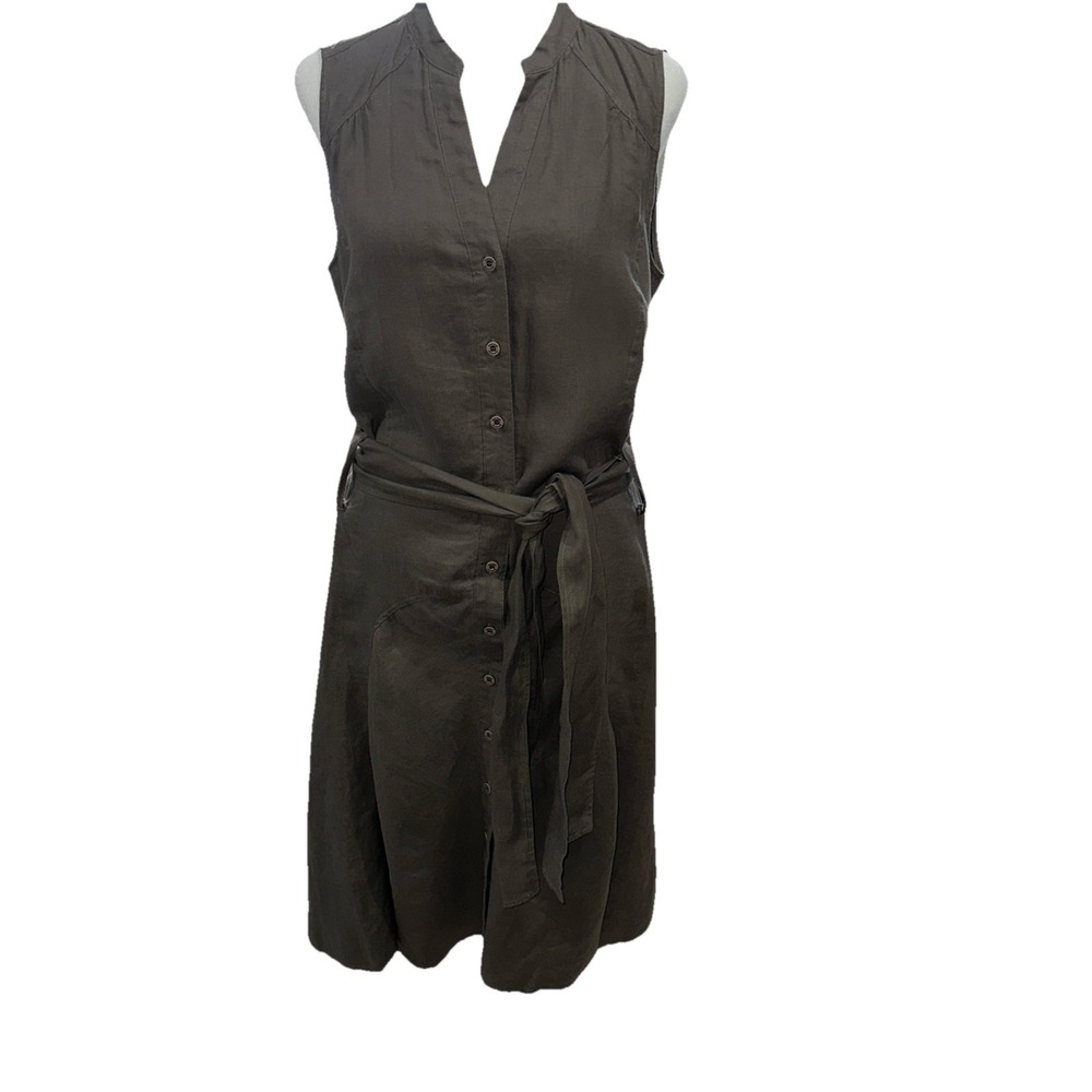 Malvin I Love Linen German Sleeveless Dress Button Front Tie Waist Size Small